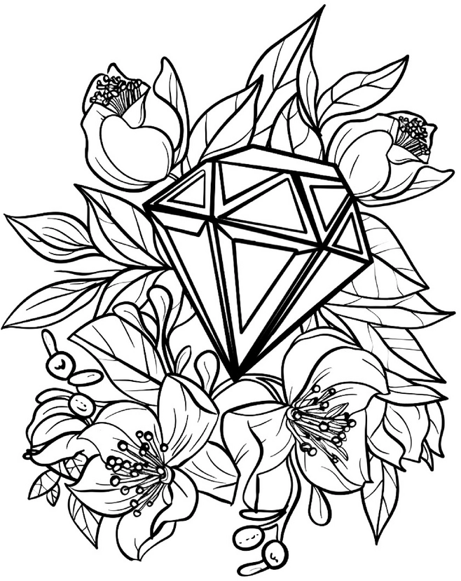 diamant-und-blumen-malvorlage