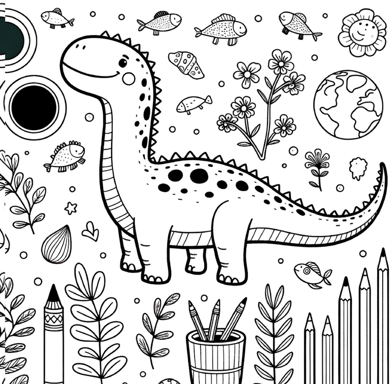 dinosaurier-ausmalvorlage-fische-blumen