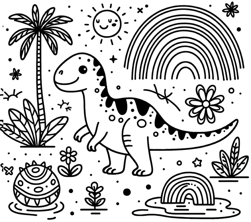dinosaurier-in-bunter-natur-ausmalvorlage