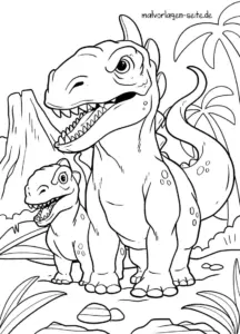 dinosaurier-in-der-praehistorischen-welt-ausmalvorlage