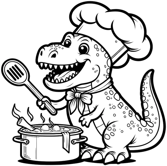 dinosaurier-koch-mit-kochtopf-ausmalbild