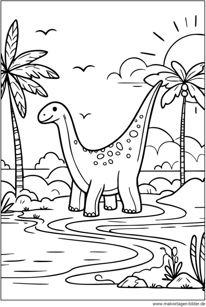 dinosaurier-malvorlage-in-tropischer-landschaft