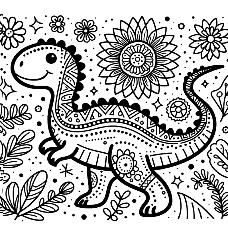 dinosaurier-malvorlage-mit-blumen-und-mustern