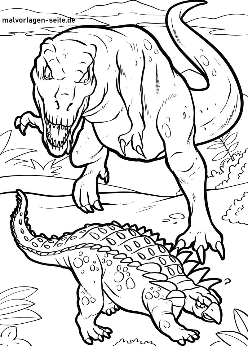 dinosaurier-t-rex-ankylosaurus-malvorlage