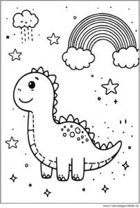 dinosaurier-unter-regenbogen-ausmalvorlage