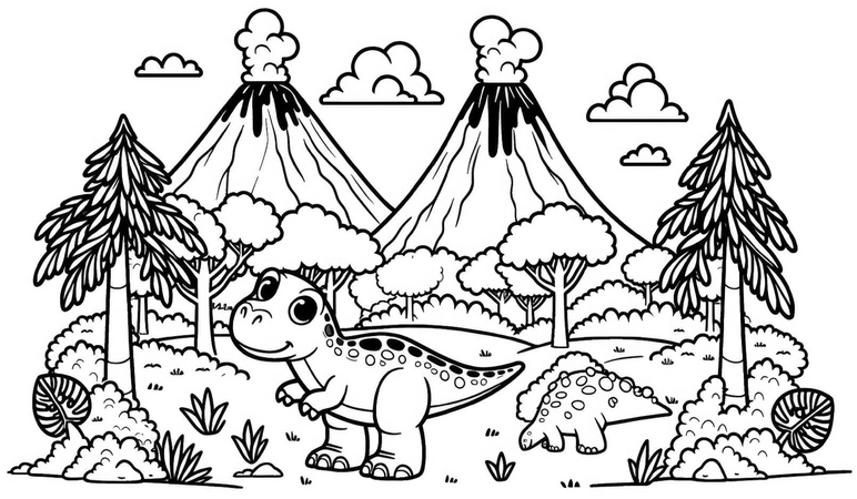 dinosaurier-vulkanlandschaft-malvorlage