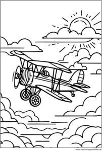 doppeldecker-flugzeug-himmel-ausmalbild