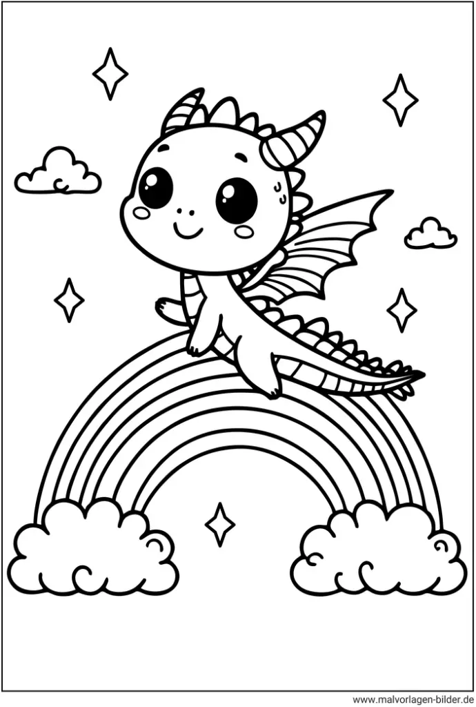 drache-auf-regenbogen-malvorlage
