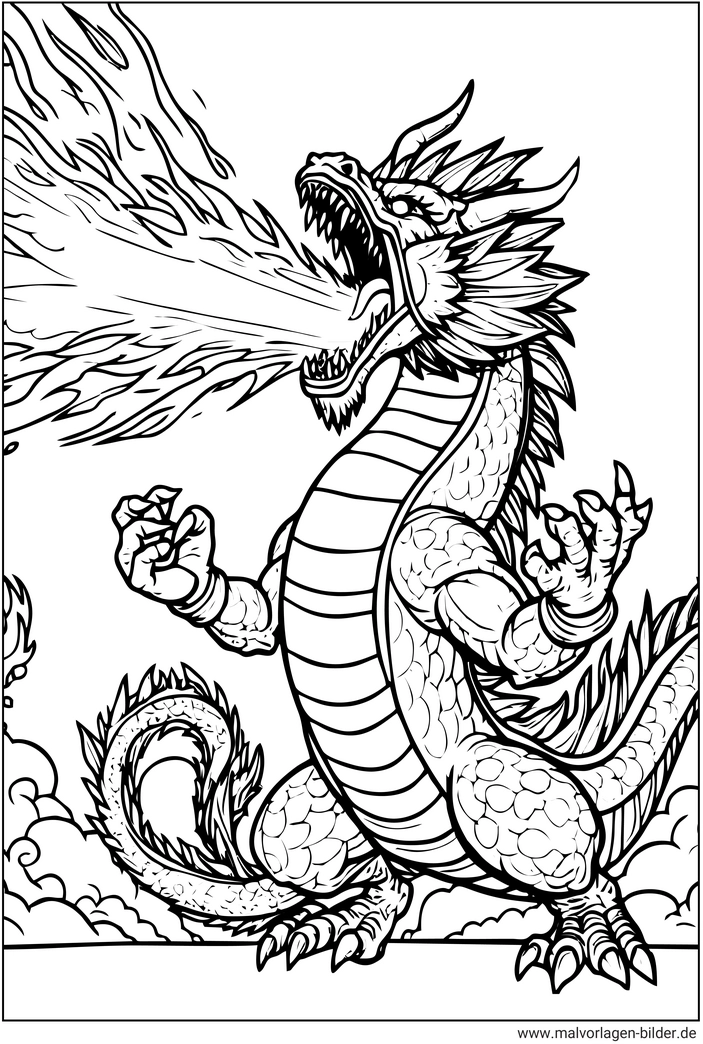 drachen-feuerspeiend-ausmalvorlage