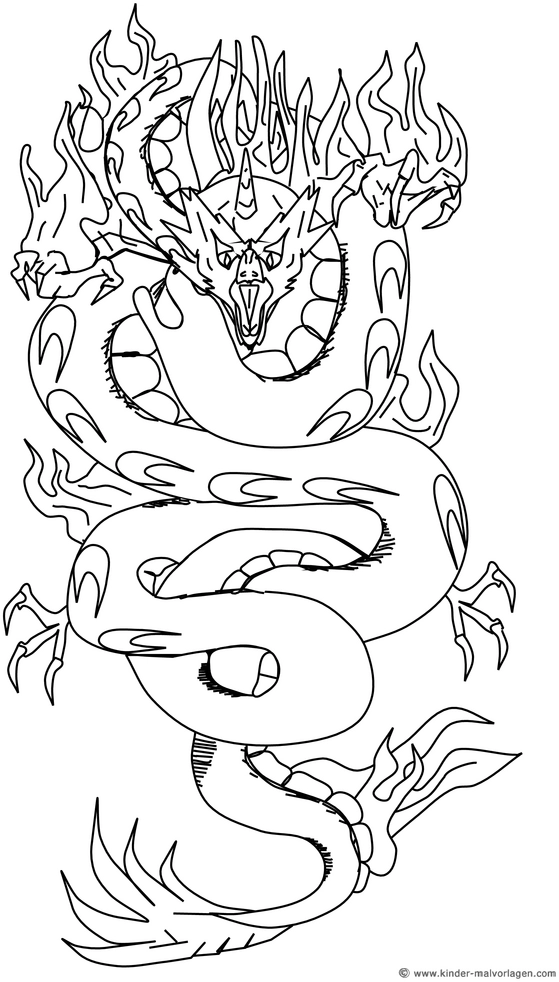 drachen-schlange-flammen-ausmalvorlage