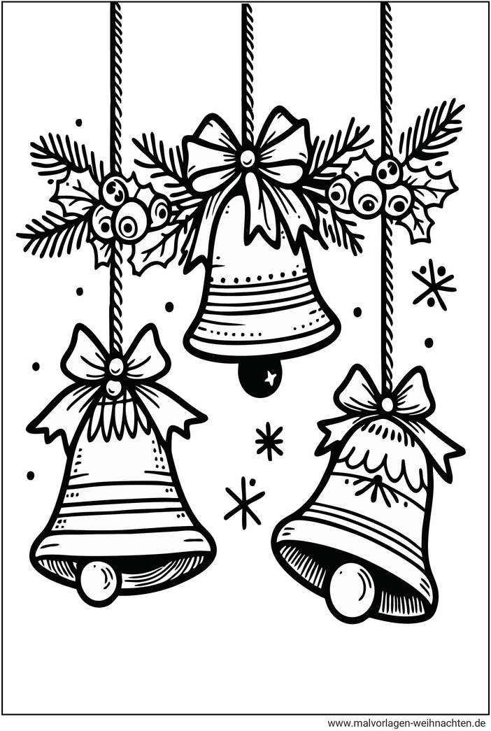 drei-weihnachtsglocken-mit-tannenzweigen-ausmalbild