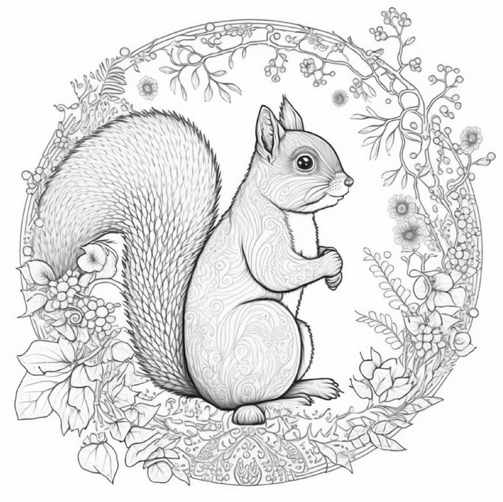 eichhoernchen-im-blumenkranz-ausmalvorlage
