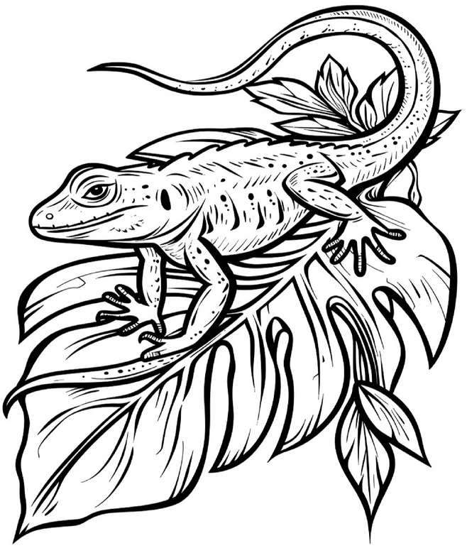 eidechse-auf-blatt-mit-pflanzenmotiven