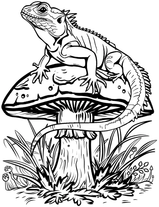 eidechse-auf-pilz-in-der-natur
