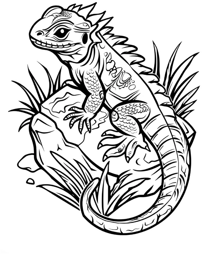eidechse-mit-pflanzen-ausmalvorlage
