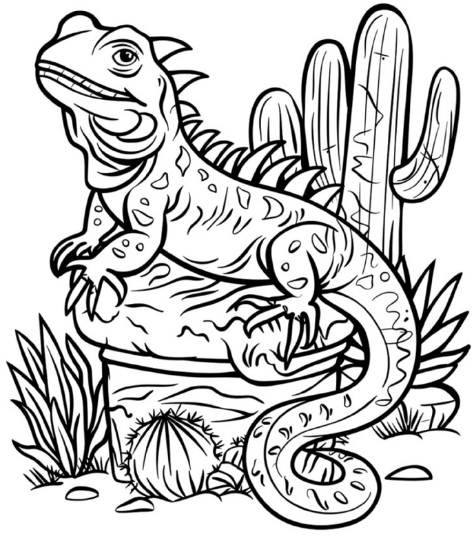 eidechse-und-pflanzen-ausmalvorlage