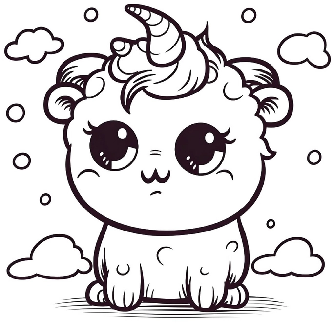 einfaches-einhorn-mit-wolken-ausmalvorlage