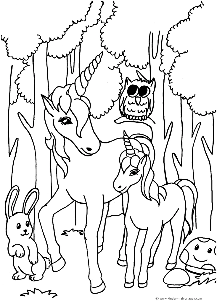 einhoerner-im-wald-mit-eule-und-hase