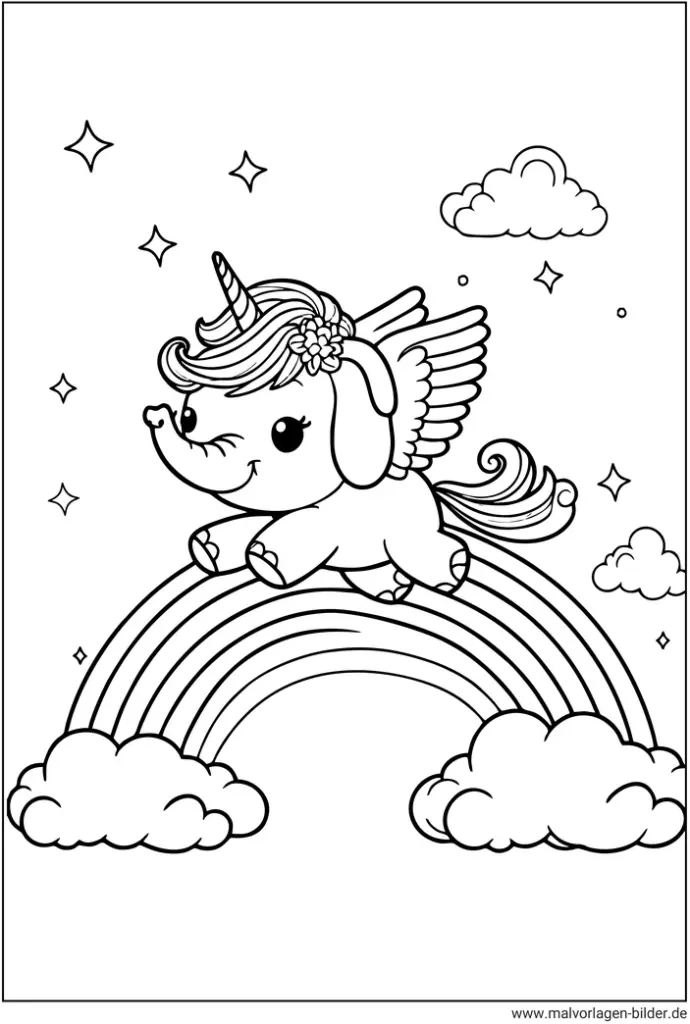 einhorn-elefant-regenbogen-malvorlage