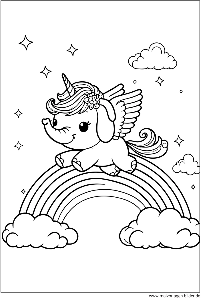einhorn-elefant-regenbogen-malvorlage