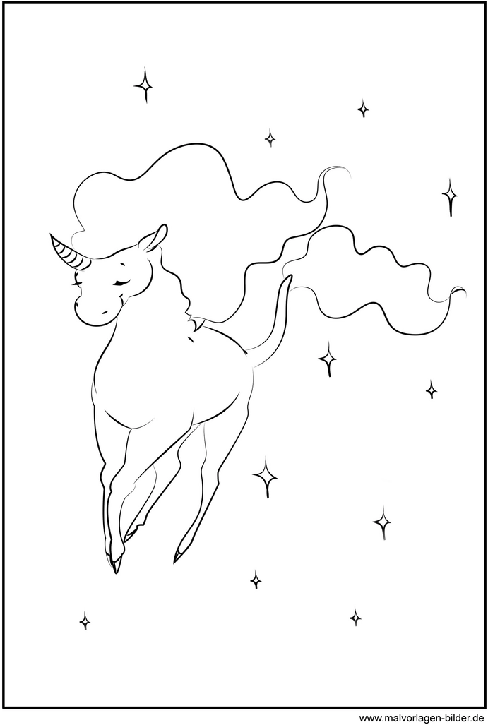 einhorn-im-nacht-himmel-malvorlage