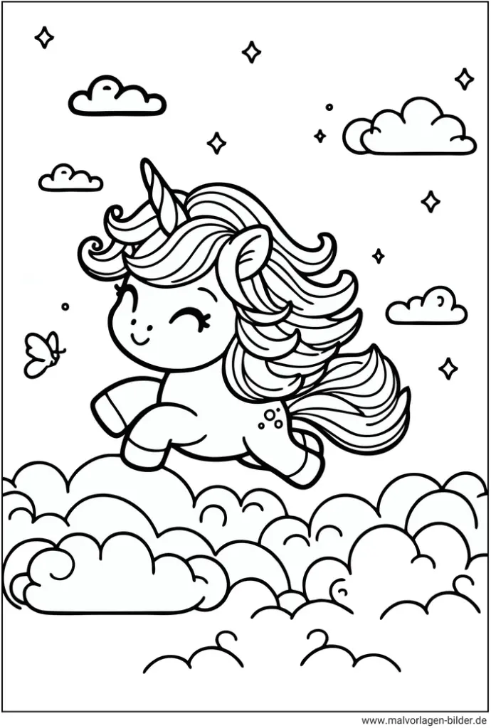 einhorn-im-wolkenhimmel-ausmalbild