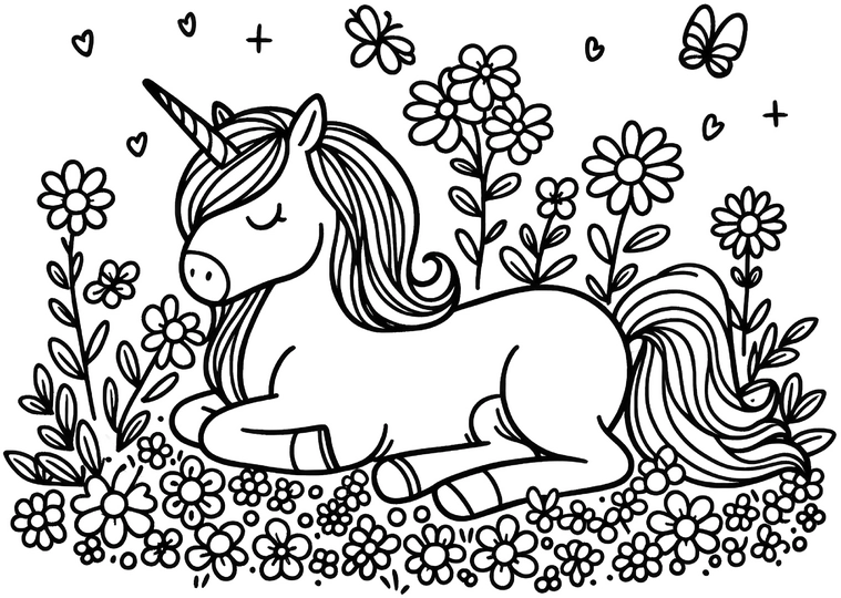 einhorn-in-blumenwiese-malvorlage