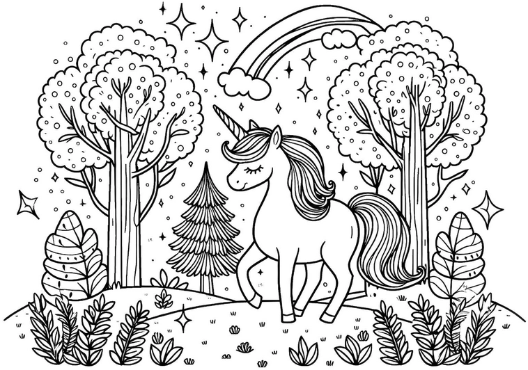 einhorn-in-magischer-landschaft-malvorlage