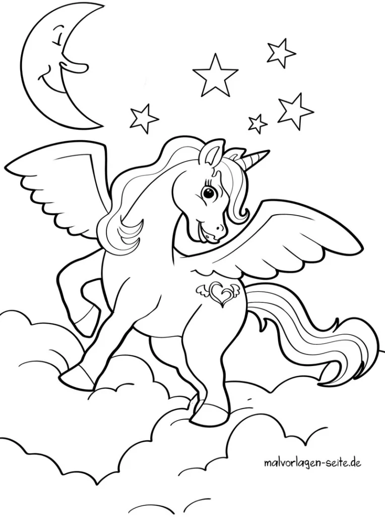 einhorn-in-wolken-und-sternen-malvorlage