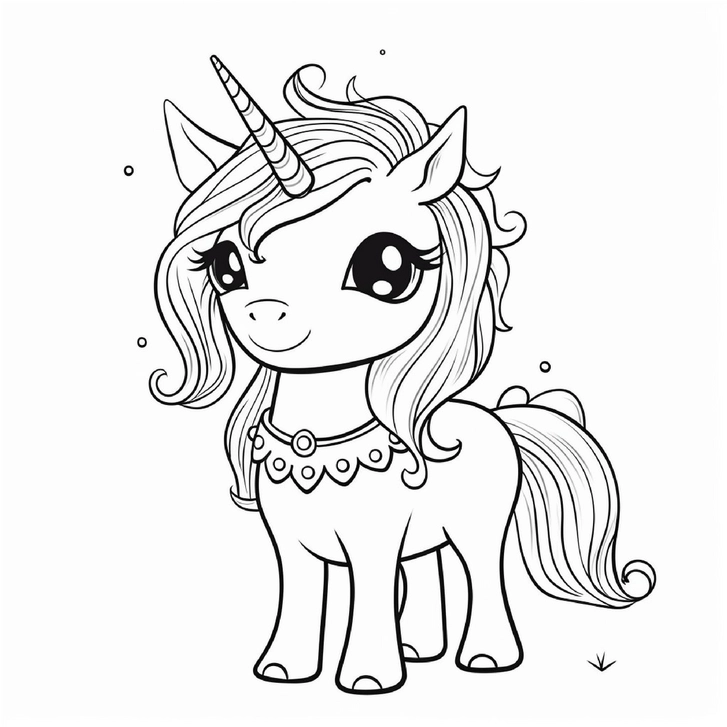 einhorn-mit-halsband-und-fließendem-haar