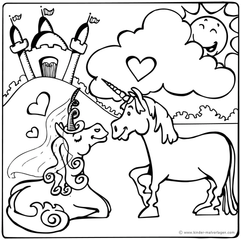 einhorn-mit-schloss-und-herzen-malvorlage