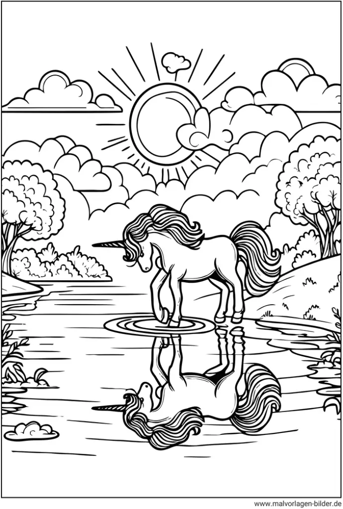 einhorn-mit-spiegelbild-im-wasser