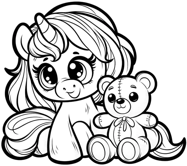 einhorn-mit-teddybear-ausmalbild-vorlage