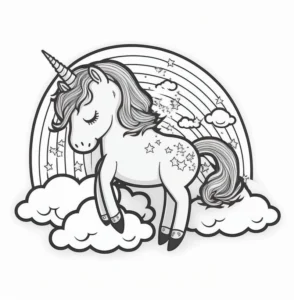 einhorn-regenbogen-wolken-ausmalvorlage