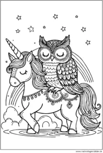 einhorn-und-eule-ausmalvorlage
