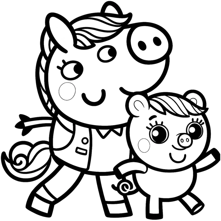 einhorn-und-schweinchen-ausmalvorlage