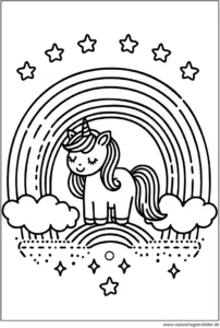 einhorn-unter-regenbogen-ausmalvorlage-kreativ