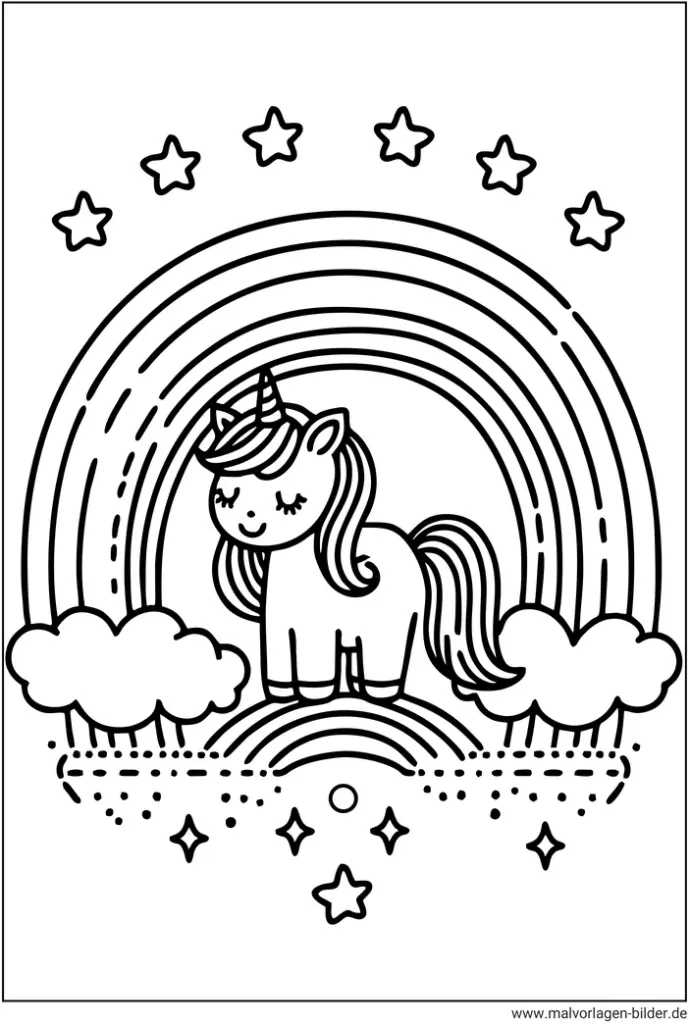 einhorn-unter-regenbogen-ausmalvorlage-kreativ