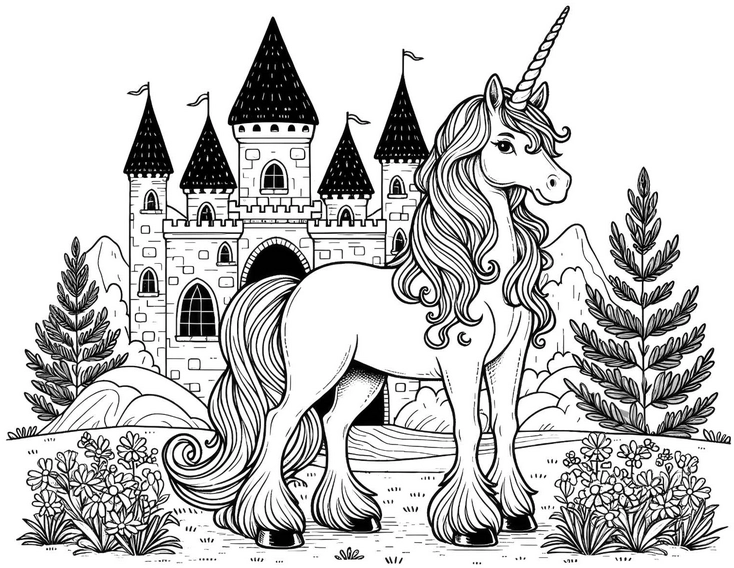 einhorn-vor-schloss-malen-unterhaltsam