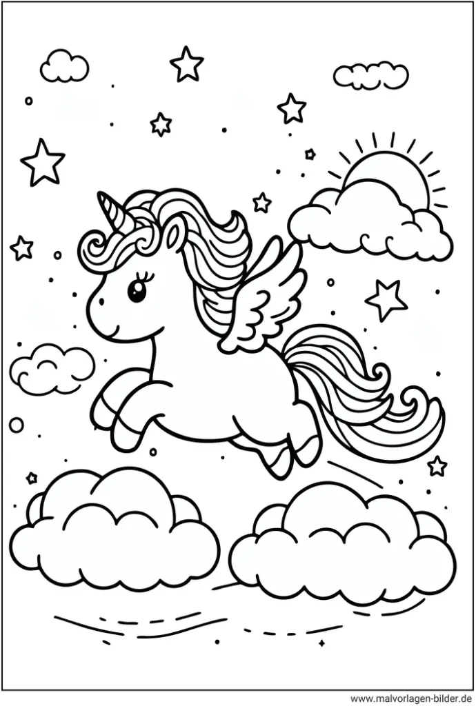 einhorn-wolkenlandschaft-ausmalbild
