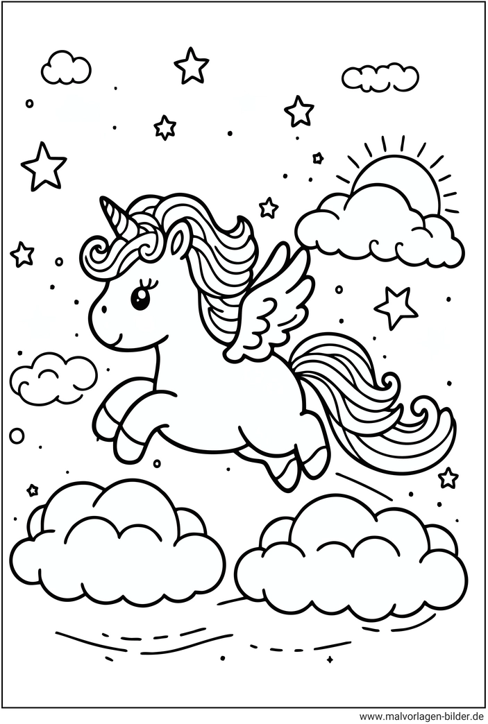 einhorn-wolkenlandschaft-ausmalbild