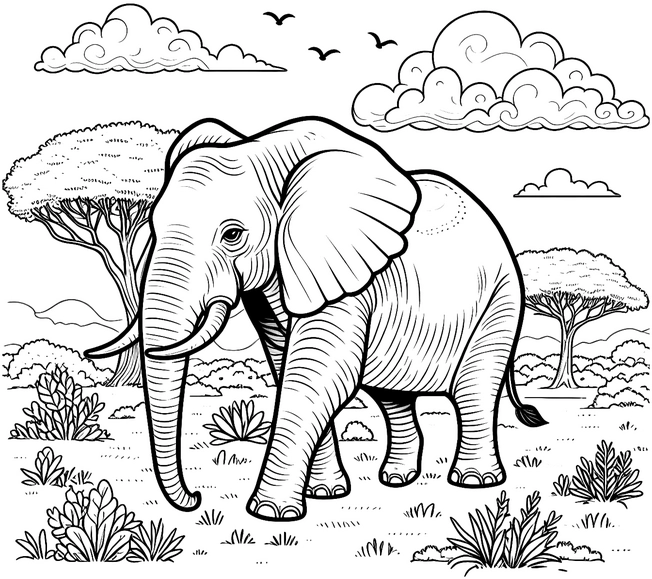 elefant-in-der-natur-malen-vorlage
