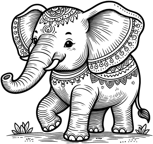 elefant-mit-bunten-mustern-ausmalvorlage