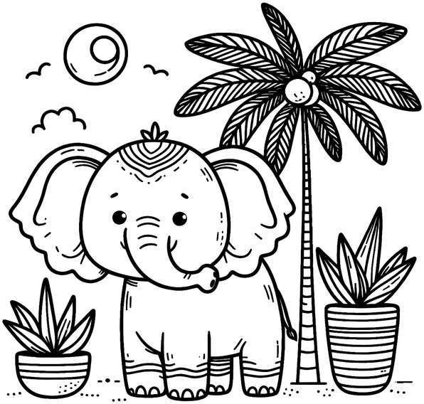 elefant-pflanzen-sonne-ausmalbild