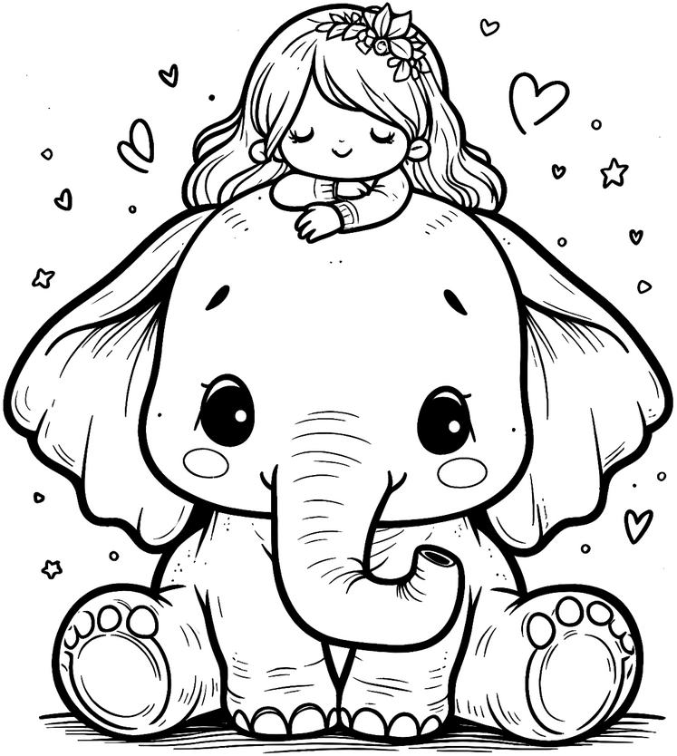 elefant-und-maedchen-ausmalbild-kreativ