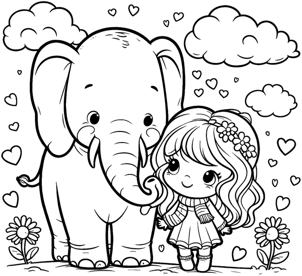 elefant-und-maedchen-mit-herzen-und-blumen