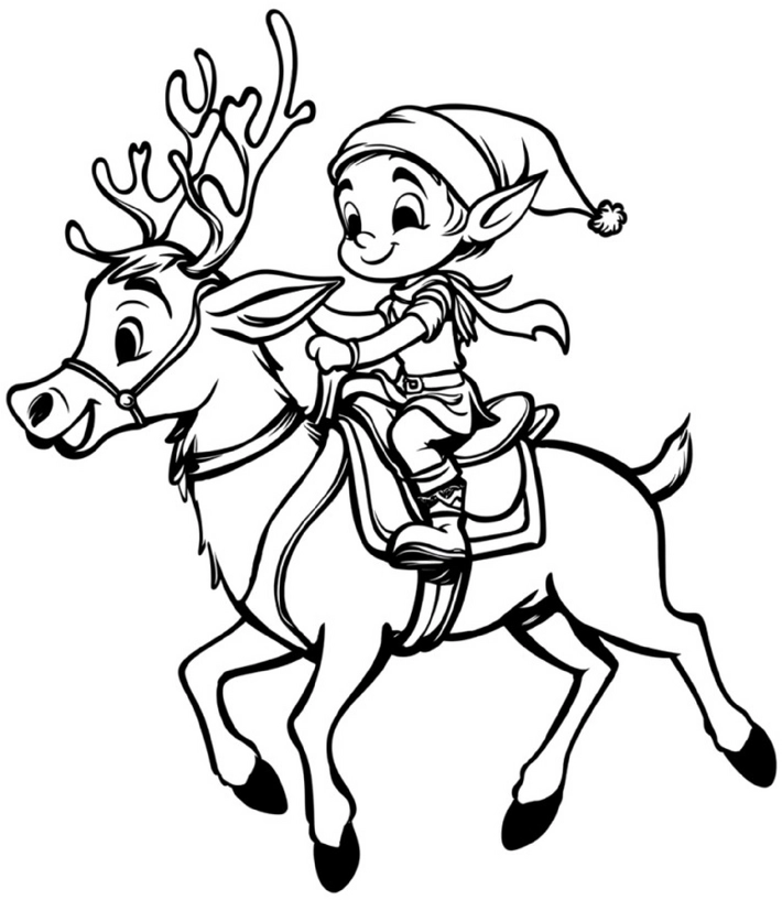 elf-auf-rentier-weihnachtsmalvorlage