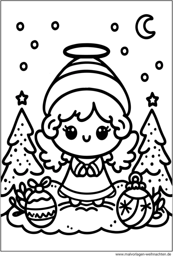 engel-in-weihnachtslandschaft-ausmalvorlage
