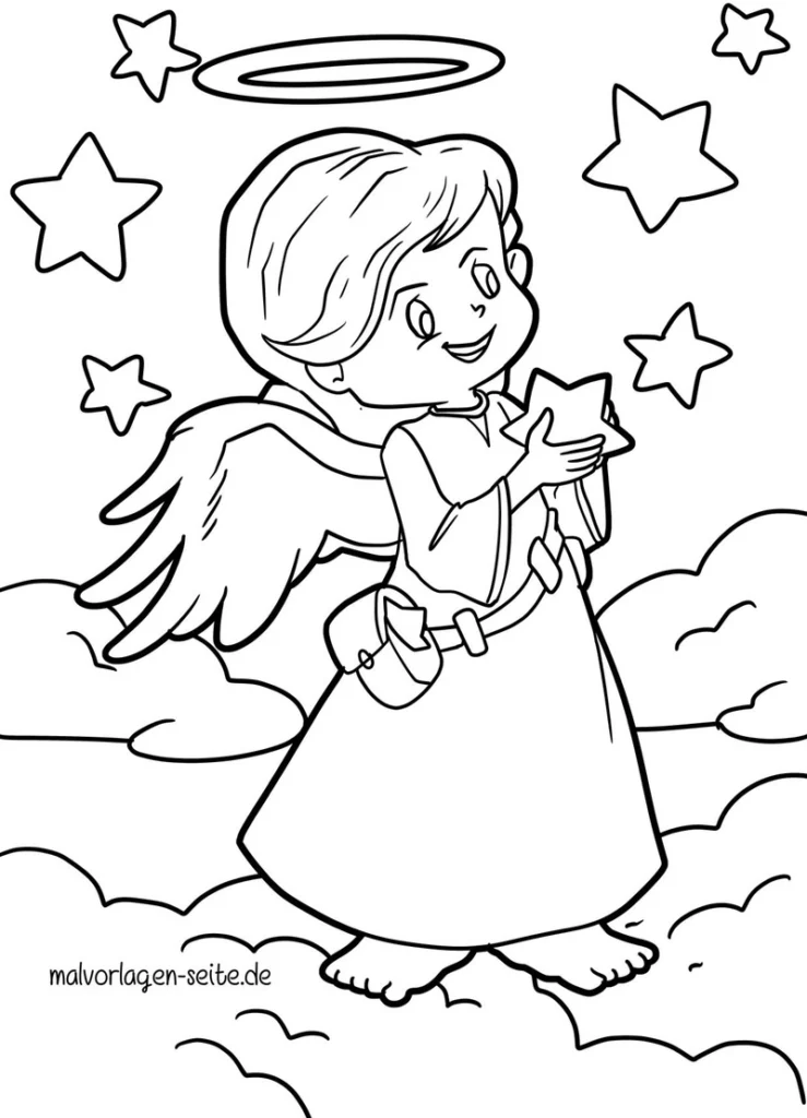 engel-mit-heiligenschein-und-sternen-in-wolkenlandschaft