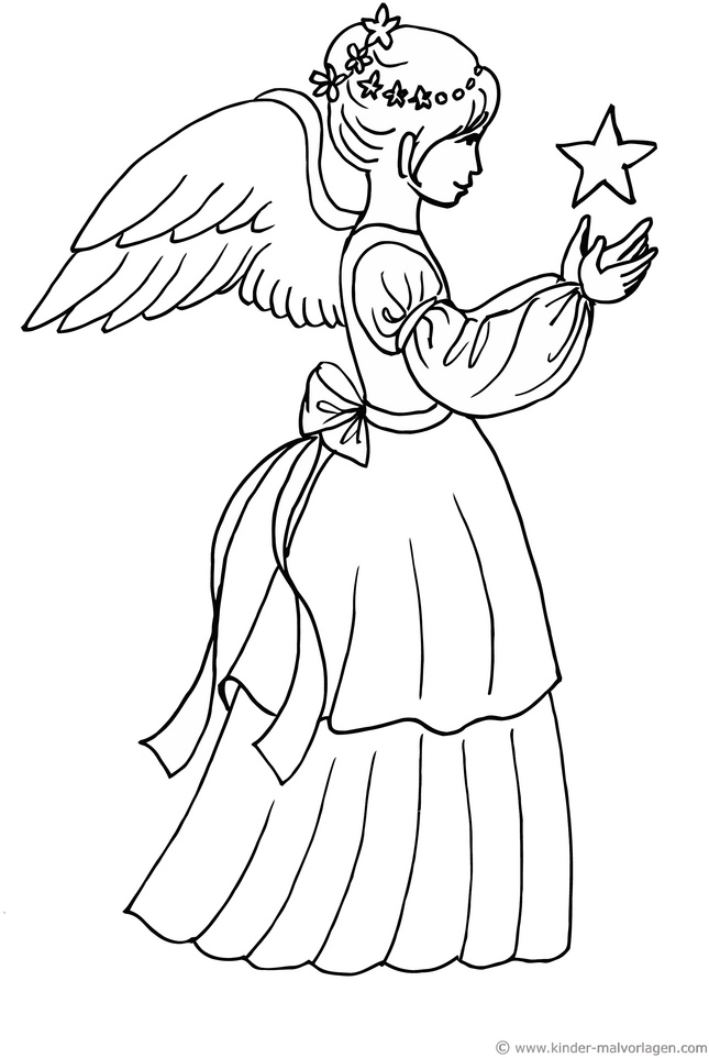 engel-mit-stern-und-fluegeln-ausmalvorlage